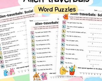 Intraverbal Worksheets for Kids | Functional Language Word Puzzles | School, Home & Social