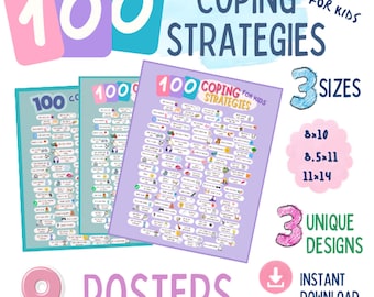 100 Coping Strategies for Kids Poster, Coping Skills Visual, Calm Down & Emotional Regulation, SEL Printable, Therapy Classroom PDF