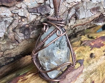 Hand Collected Herkimer Diamond Wire Wrapped in Oxidized Copper Pendant for Magnifying Intentions
