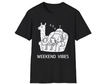 Weekend Vibes Robot & Llama T-Shirt | Relaxing Lounge Tee