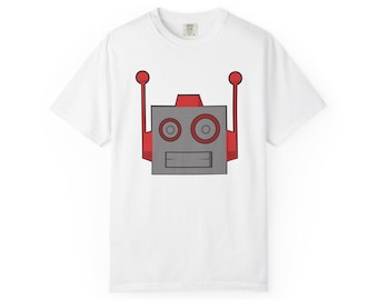 Rocky Red Robot t-shirt, Robot face tee, Robot Lover Top, Sci-Fi shirt