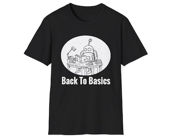 Back to Basics Robot T-Shirt | Retro Robot Illustration, Reading Robot Tee