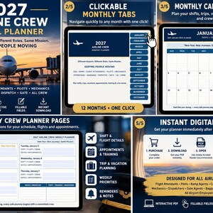 Interactive Airline Crew Planner: 12 Months 2027, Clickable Tabs, Fillable Weekly Schedules