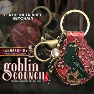 Handmade Goblin Council Double Sided Leather Keychain with Baubles and Large Clasp