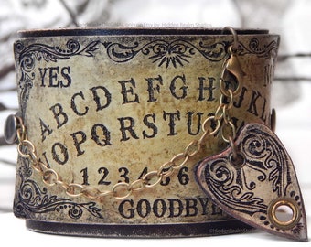 Custom Size Leather Ouija Board Cuff Bracelet with Planchette