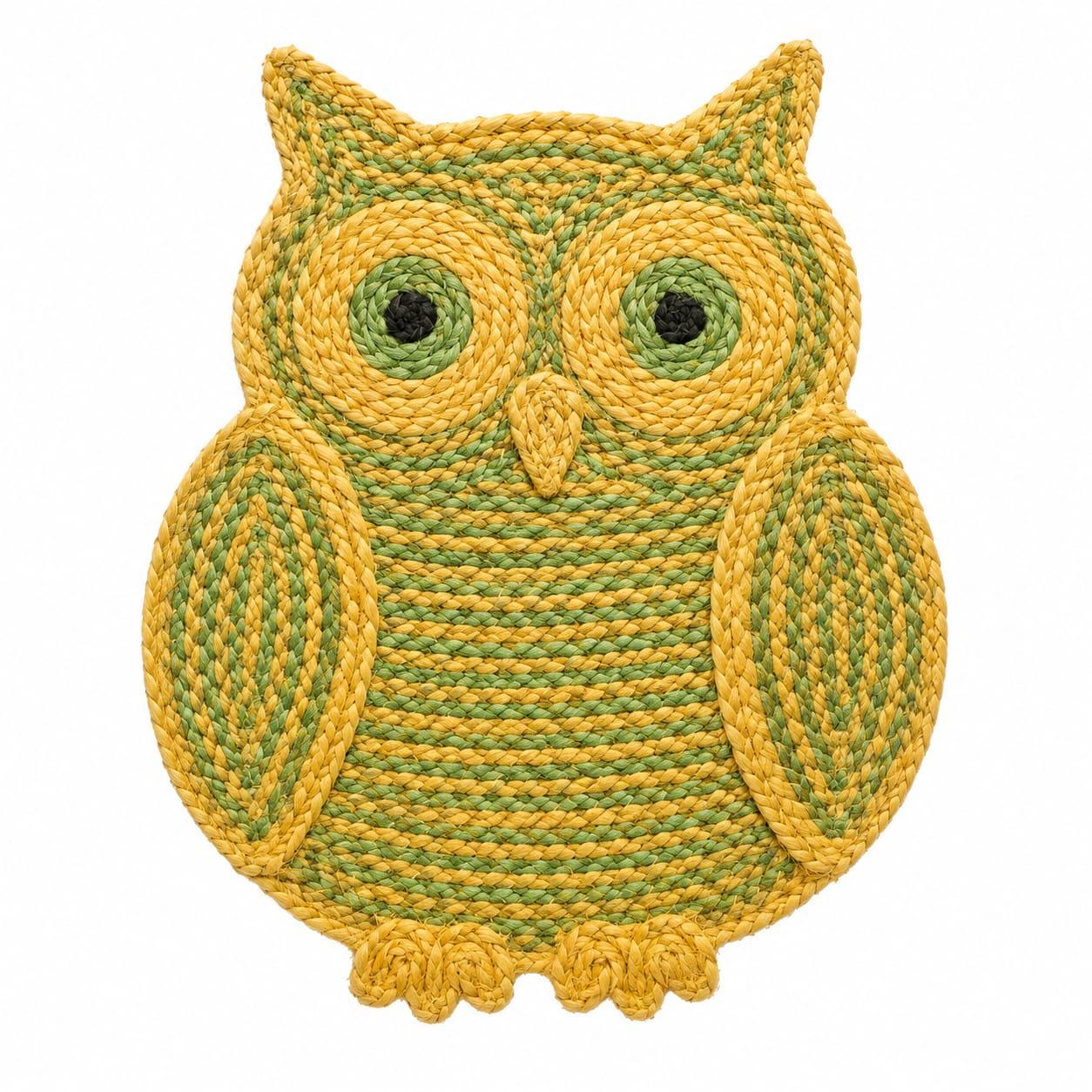 Handmade Jute Owl Rug, Natural Fiber Braided Nursery Decor, Boho Kids Room Mat