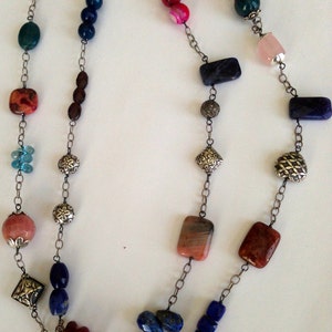 Oxidized Sterling Silver Gemstone Necklace: Lapis, Topaz, Sapphire