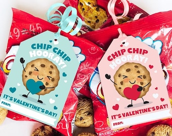 Kids Valentines Kids Valentine Cards Chip Hooray Cookie Valentine Tags Printable Valentines Day Kid Gifts for School Classroom Treat Tags