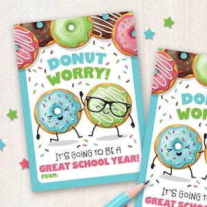 Back to School Donut Worry Treat Tags Student Gift From Teacher First Day of School Printable Tag Classroom Treat Tag Doughnuts Card PTO PTA