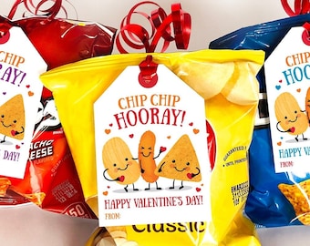 Kids Valentines Kids Valentine Cards Chip Hooray Valentine Tags Printable Valentines Day Kid Gifts for School Classroom Bag Chips Tags Treat