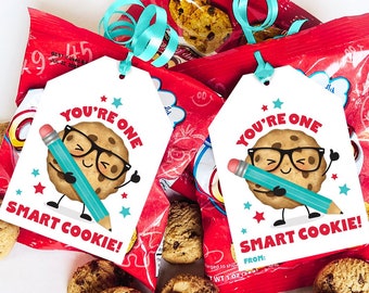 Printable One Smart Cookie Classroom Treat Tag Cookies Gift Tag Testing Day Test Snack Tag First Day of School Back to School Gift PTO PTA