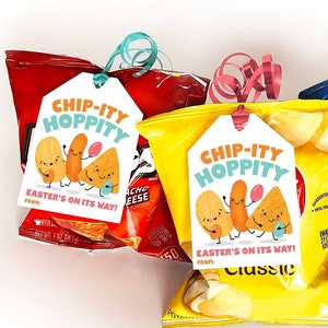 Etichette stampabili per Pasqua, etichette per sacchetti di patatine, etichette stampabili per snack pasquali da regalare in classe, etichette per cestini pasquali per insegnanti durante le vacanze di primavera, premi per la caccia alle uova