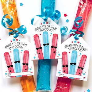 Étiquette imprimable du 4 juillet Étiquettes pop glacées Pop Ice Popsicle Parade du 4 juillet Étiquette cadeau patriotique Étiquette régal pour l'école d'été Rouge Blanc Bleu