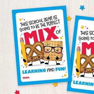 Printable Back to School Snack Mix Tags Classroom Treat Tag Pretzel Mix Tag for Student Meet the Teacher Night Teacher Gift First Day Snack