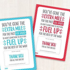 Cadeau pour enseignant 100e jour d'école Porte-carte d'essence Cadeau pour enseignant Carte de remerciement pour enseignant Carburant pour kilomètre supplémentaire Remerciement pour conducteur de bus