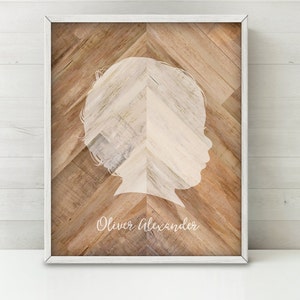 CUSTOM Silhouette PRINTABLE Art, Faux Wood Silhouette Nursery Art, Wood Chevron Art, Personalized Mother's Day Gift for Mom Gift, Dad Gift image 2