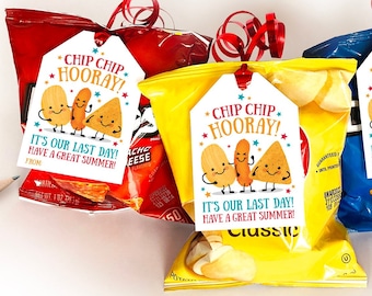 Wydrukowana etykieta na przekąskę na ostatni dzień szkoły Etykieta na smakołyk do klasy Etykieta na paczkę chipsów Etykieta na prezent dla nauczyciela na koniec roku szkolnego Karta PTO na lato