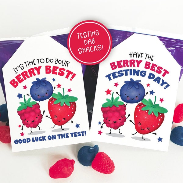 Printable Testing Day Snack Tag Classroom Berry Fruit Snacks Berry Juice Box Treat Tag Student Good Luck Gift Tag Test Taking School PTO PTA