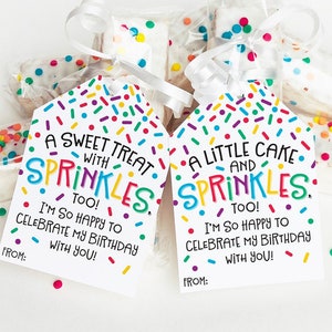 Étiquette de cadeau d'anniversaire imprimable en classe, collation, gâteau, petit gâteau, biscuits saupoudrés de l'école fête des étudiants, étiquette de cadeau d'anniversaire pour enfants préemballée