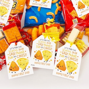 Printable First Day of School Snack Tags for Students Gift Tag Classroom Back to School String Cheese Snack Easy Cheesy Goldfish Crackers