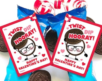 Printable Valentine Tags for Cookies Classroom Chocolate Sandwich Cookie School Happy Valentines Day Cards For Students Treat Tags for Kids