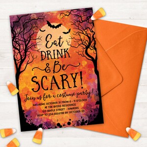 Halloween Party Invitations Printable Halloween Invitation for Adults, Eat Drink and Be Scary Halloween Invites, Costume Party Invitations