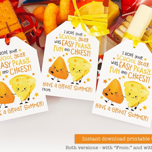 Printable Last Day of School Tag Classroom Snack Friend Tags Tag End of School Year Classmate Teacher Gift Tag Summer String Cheese Goldfish