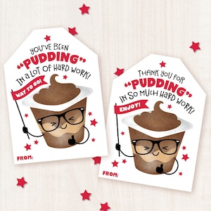 Printable Pudding Cup Tags Classroom Treat Tag Classroom Snack School Party Favor Tag Student Gift from Teacher Testing Test Tag Lunch Notes image 1