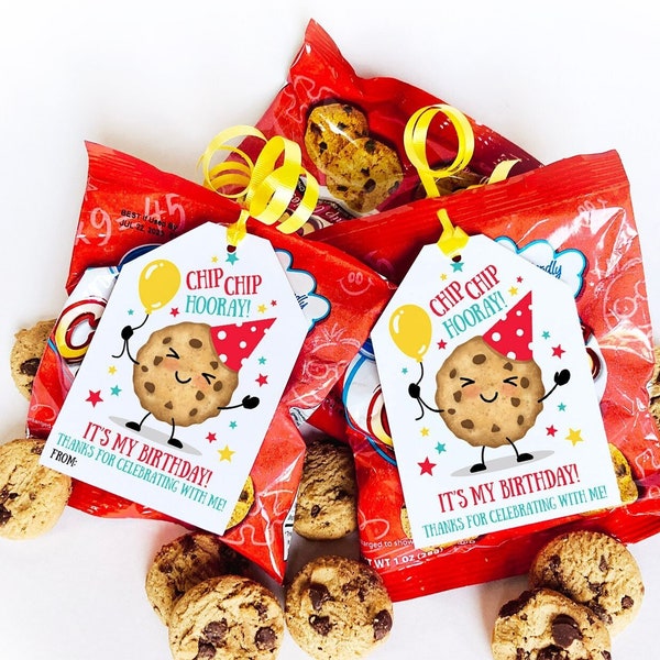 Geburtstags-Leckerli-Tag zum Ausdrucken, Klassenzimmer-Leckerli, Chocolate Chip Cookie Snack, Schule, Party, Studenten, Chip, Hooray, Kindergeburtstag-Gastgeschenk