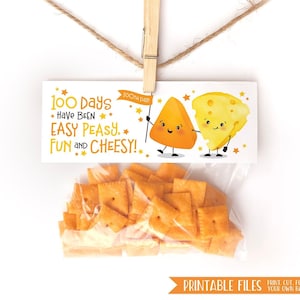 Printable 100th Day of School Tags for Students Snack Back Topper Classroom Happy 100 Days of School Treat Cheese Snack Goldfish 100 Snacks image 1