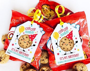 Printable Birthday Treat Tag Classroom Treat Bag Tag Chocolate Chip Cookie Snack School Party Students Chip Hooray Kid Birthday Party Favor