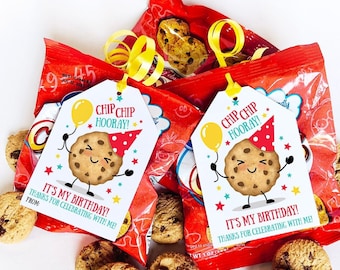 Étiquette de cadeau d'anniversaire à imprimer pour la classe avec étiquette de sac aux pépites de chocolat, biscuits aux pépites de chocolat, collations, école, fête des élèves, cadeau d'anniversaire pour enfant