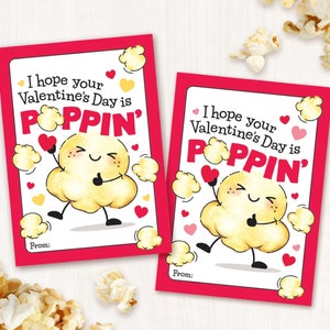 Kinder Valentinstag Karten Popcorn Valentine Snack Tags druckbare Valentinstag Kinder Geschenke für Schule Klassenzimmer Popcorn Leckerei Tag digitale Dateien
