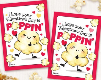 Kids Valentines Cards Popcorn Valentine Snack Tags Printable Valentines Day Kid Gifts for School Classroom Pop Corn Treat Tag Digital Files