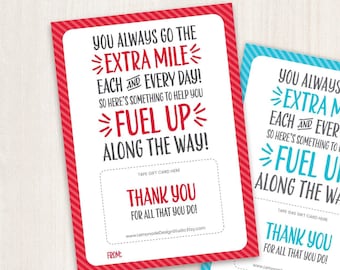Porte-cartes d'essence à imprimer pour la rentrée scolaire Cadeau pour les enseignants Carte de remerciement pour la Semaine de l'appréciation des enseignants pour Extra Mile Infirmière de la Semaine nationale de l'action bénévole