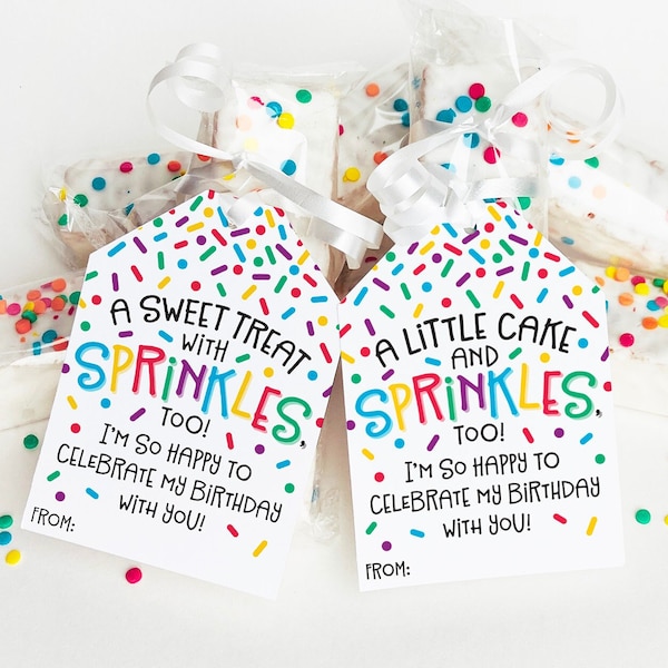 Printable Birthday Treat Tag Classroom Snack Cake Cupcake Cookies Sprinkles School Party Student, Prepackaged Kids Birthday Party Favor Tag