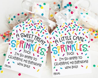 Printable Birthday Treat Tag Classroom Snack Cake Cupcake Cookies Sprinkles School Party Student, Prepackaged Kids Birthday Party Favor Tag