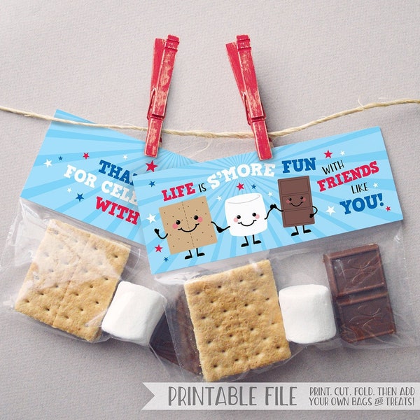 PRINTABLE Fourth of July Tags Smores Tags, S'mores Favor Tags, Summer Party Favors, Camping Treats, Red White Blue Printable S'mores Toppers
