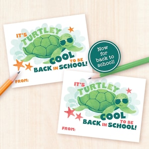 Etiquetas de regalo para el regreso a clases IMPRIMIBLES para estudiantes Tarjetas del primer día de clases Etiquetas de refrigerio de tortuga Útiles escolares Etiquetas de golosinas para compañeros de clase Aula