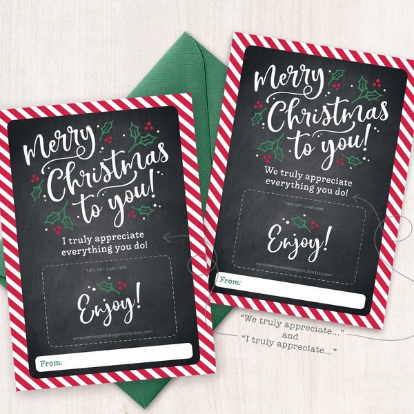 Christmas Gifts for Teachers Gift Card Holder Printable Holiday Bus Driver Mail Carrier Employee Coworkers Gas Card Coffee Gift Card Holder