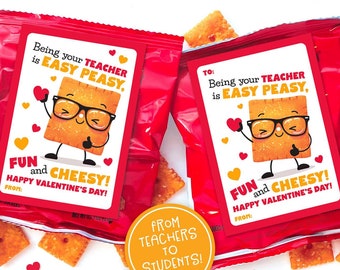 Classroom Valentines FROM TEACHER for Student Printable Valentine Tags for Cheese Crackers Classmates Cards Labels School Cheez Snack Kids