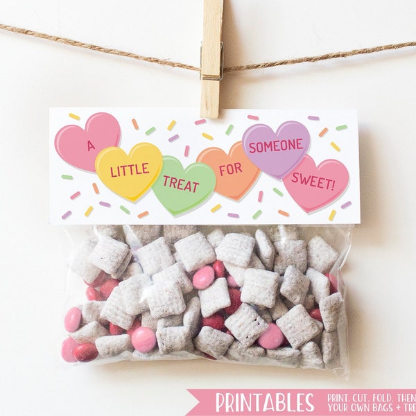 PRINTABLE Valentines for Kids Printable Valentine Treat Bag Toppers Conversation Hearts Valentine Cards Classroom Valentines Day Card Kids