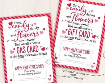 PRINTABLE Gas Gift Card Holder Funny Valentine Greeting Card Gift for Teacher Thank You Bus Driver Mail Carrier Employee Coworkers Valentine