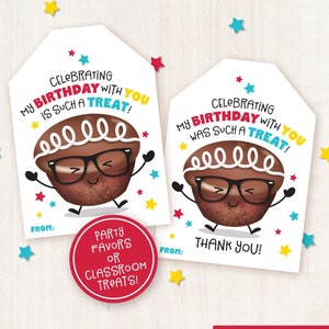 Étiquette imprimable pour gourmandises d'anniversaire pour la salle de classe, étiquettes pour cadeaux d'anniversaire préemballées, petits gâteaux, collations, écoliers, fête d'anniversaire pour enfants