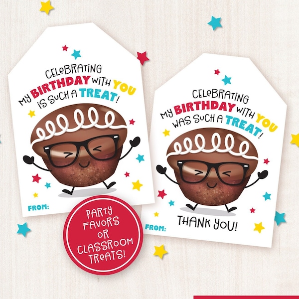 Printable Birthday Treat Tag Classroom Birthday Treat Prepackaged Party Favor Tags Cupcakes Snack Cakes School Students Kid Birthday Party