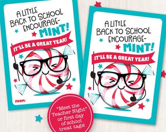 新学期のお菓子タグ 生徒または教師のためのMINTを奨励する ギフトタグ オープンハウス 先生に会う 幸運を祈る 教室 学校の初日