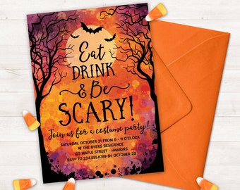 Halloween Party Invitations Printable Halloween Invitation for Adults, Eat Drink and Be Scary Halloween Invites, Costume Party Invitations