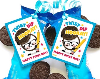 新学期のお菓子タグ 印刷可能なサンドイッチクッキータグ 新学期のおやつタグ 教室のおやつ 先生へのプレゼント 生徒・クラスメート用
