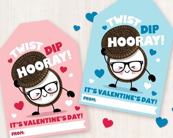 Printable Kids Valentine Cookie Tags for Cookies Classroom Chocolate Sandwich Cookie School Happy Valentines Day Cards Students Treat Tags