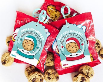 Étiquettes à biscuits de Noël imprimables Sac de cadeaux pour la classe Étiquettes de vacances Cookie aux pépites de chocolat Collation pour les élèves Cadeau de Noël pour enseignant